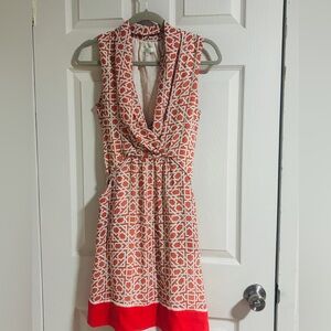 Stylish Red and White Patterned Dress Jade Melody Tam Sz Md